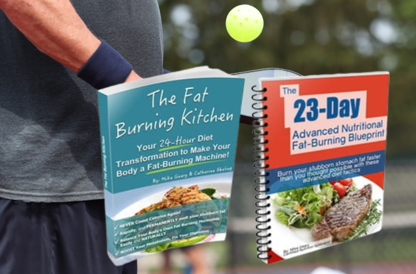 Burning Kitchen Review: A man with belly fat hitting a pickleball.