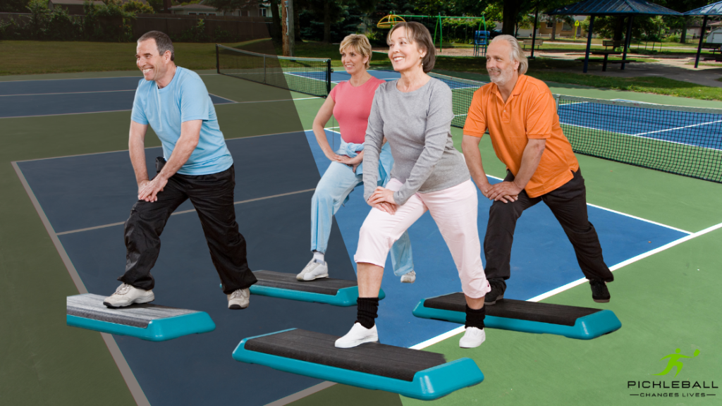 Shuffle step is an excellent pickleball stretch for senior players.